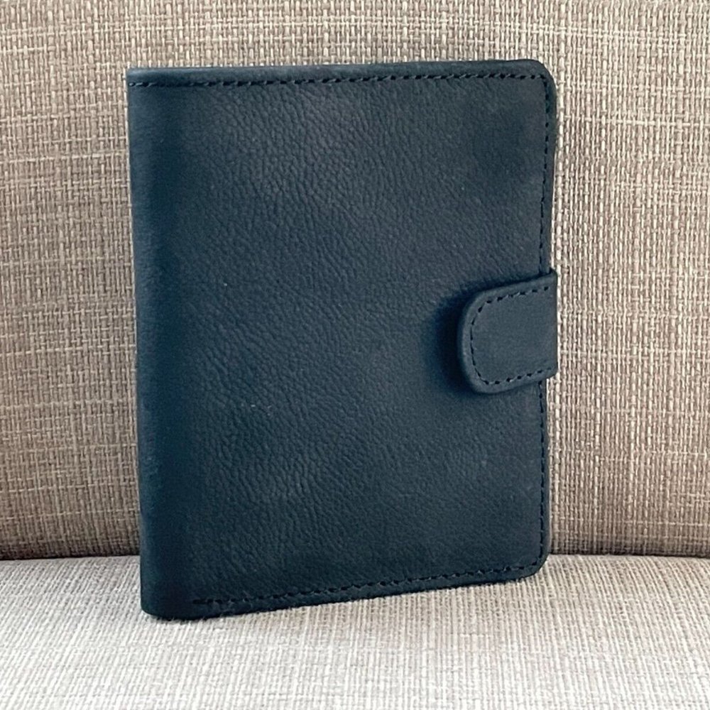 Leather Card Holder Black Genuine Leather Handmade Bifold Wallet Billfold Purse